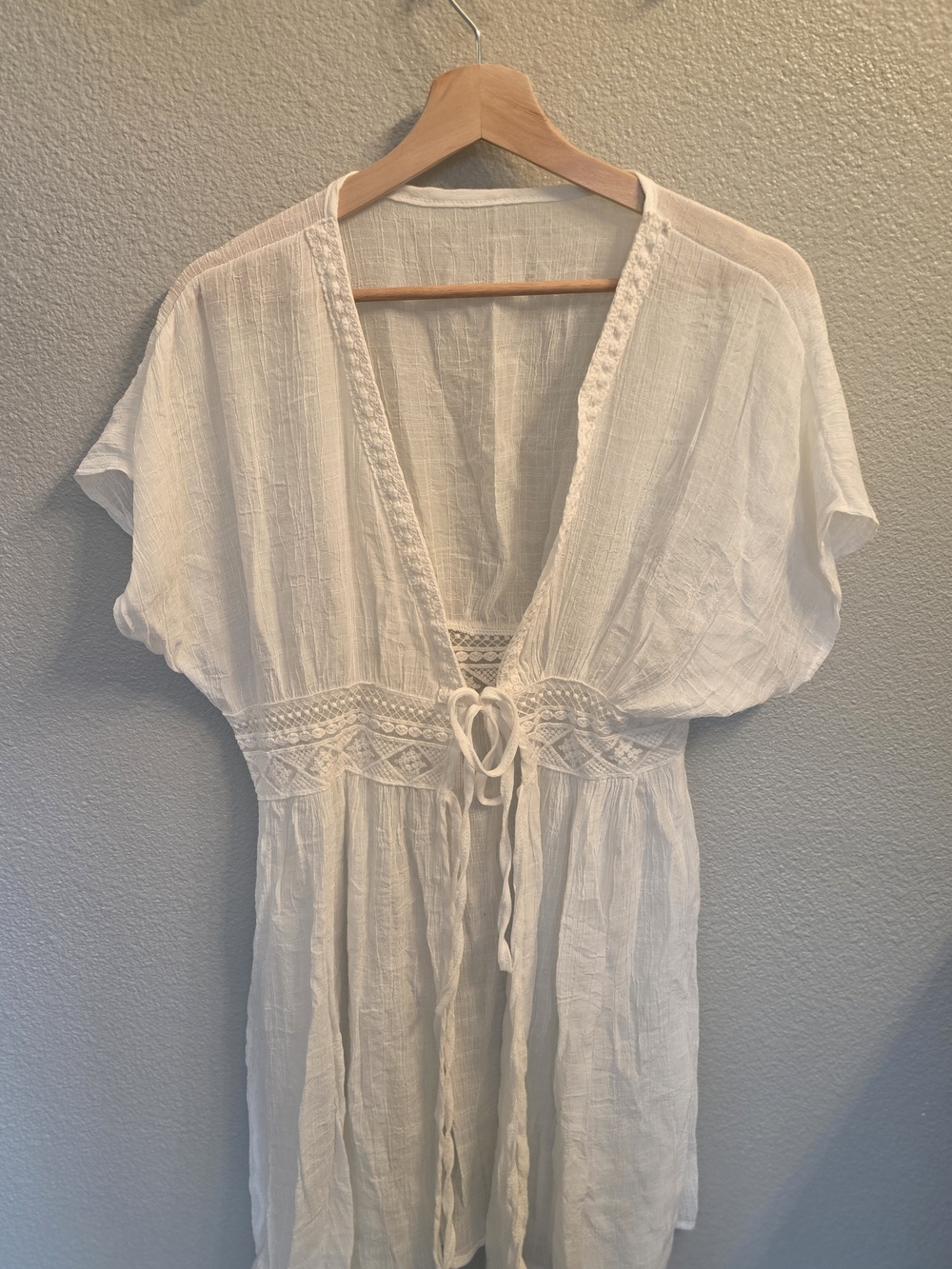 White Boho Tie-Front Cover-Up Dress